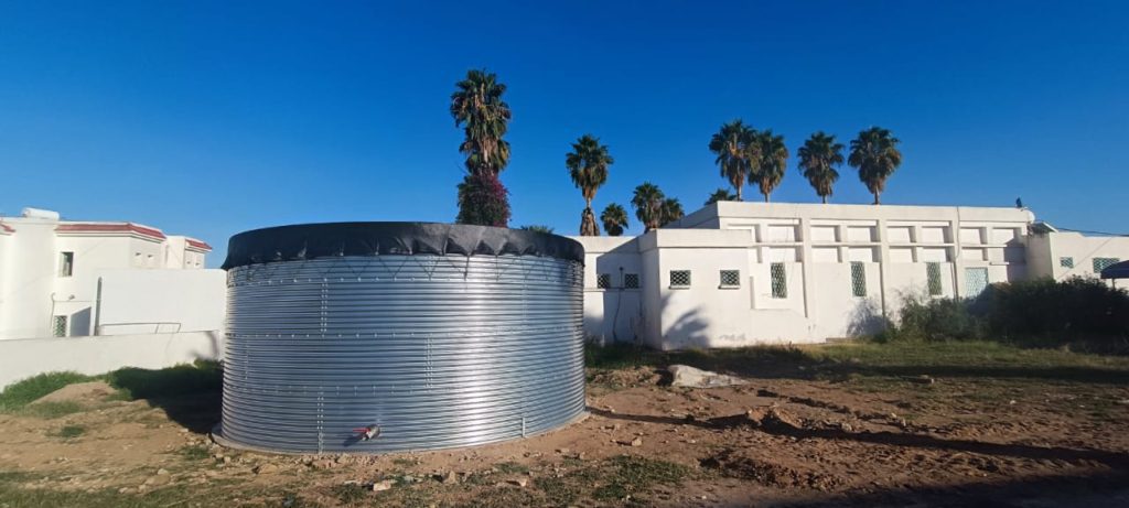 Water tank for irrigation at agriculture training center, Tunisia
